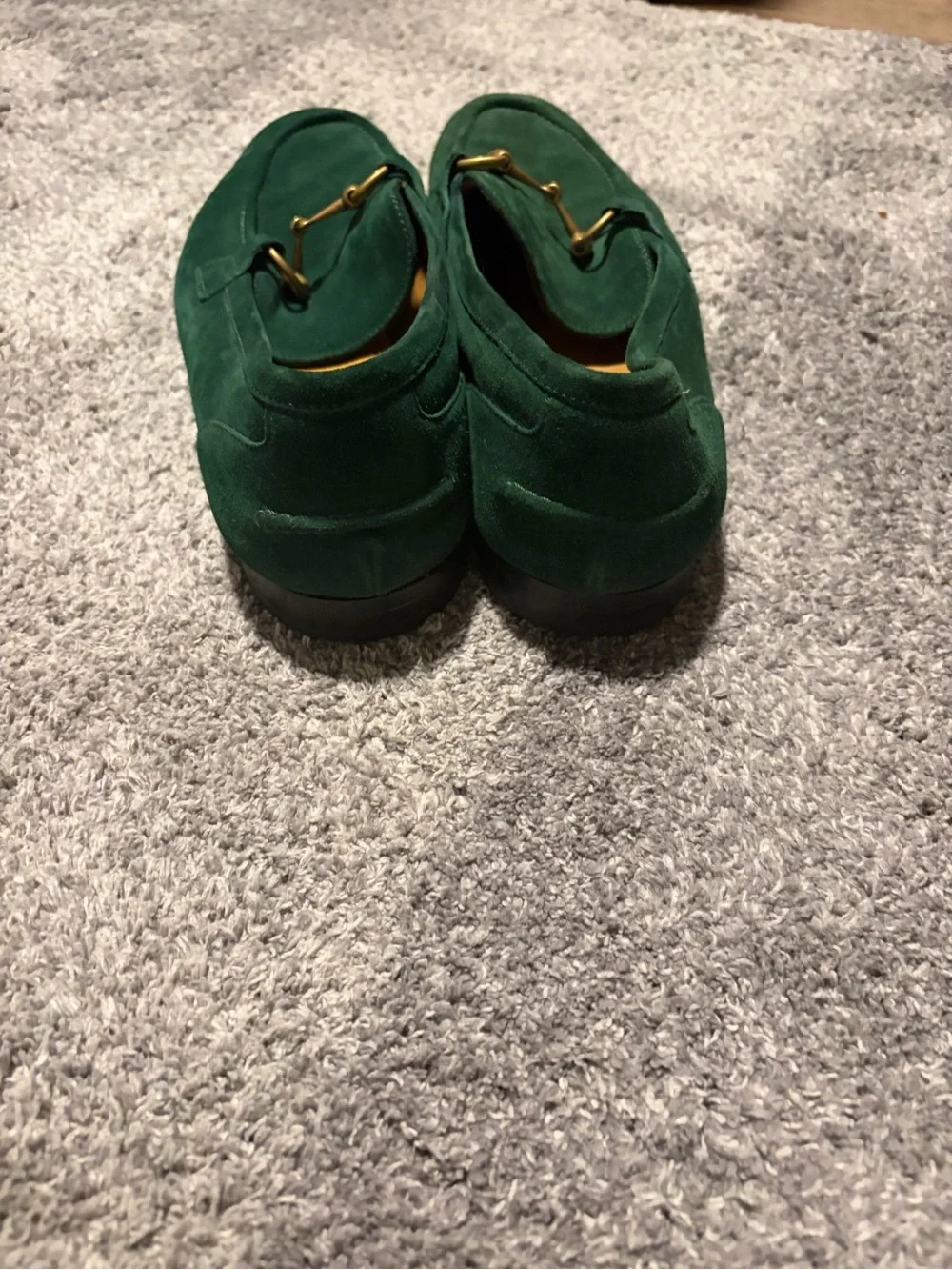 Gucci Green Jordaan Suede Horsebit Loafers for Men